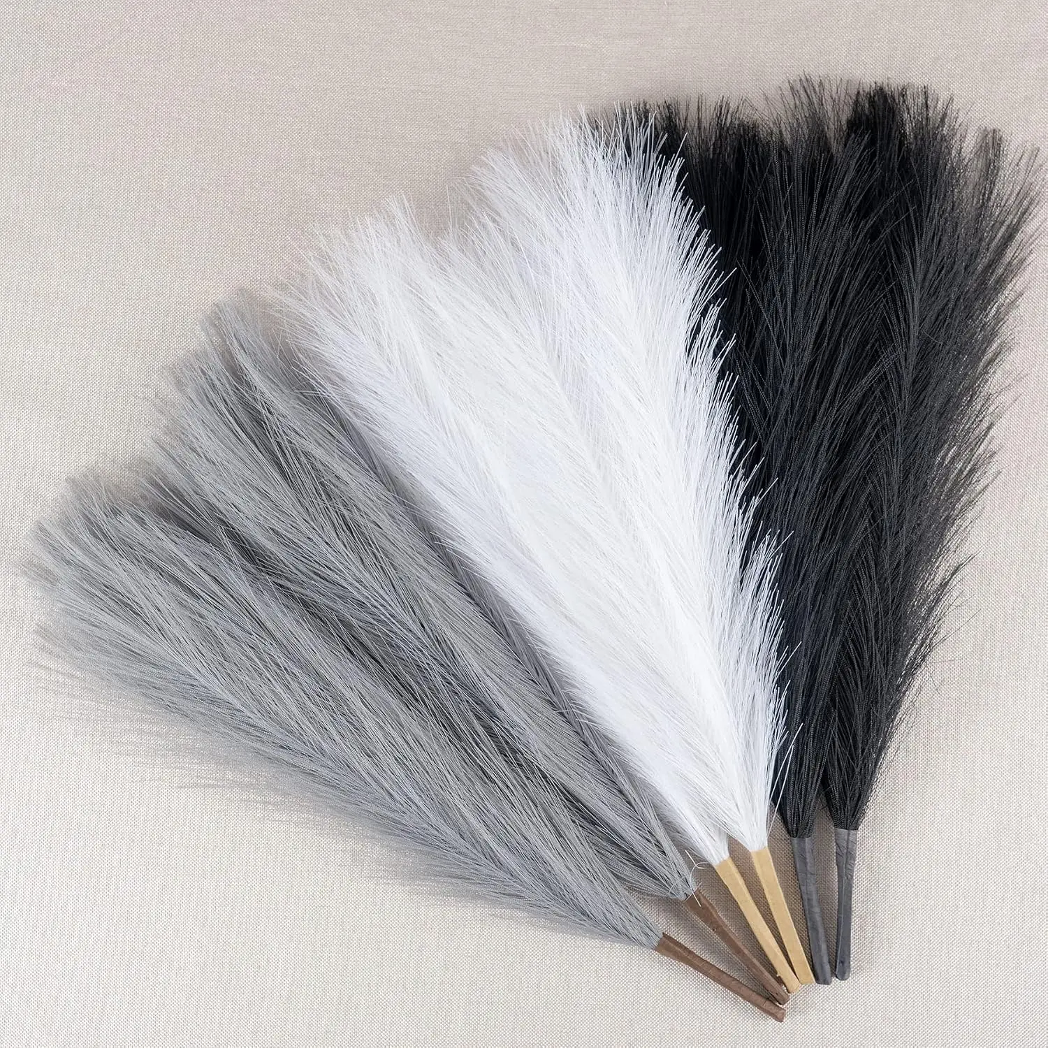 Faux Pampas Grass Decor, 18"/45cm Artificial Pampas Grass  6 Stem pompous Flower Arrangement for Boho  Wedding Decoration (Black,White,Grey)