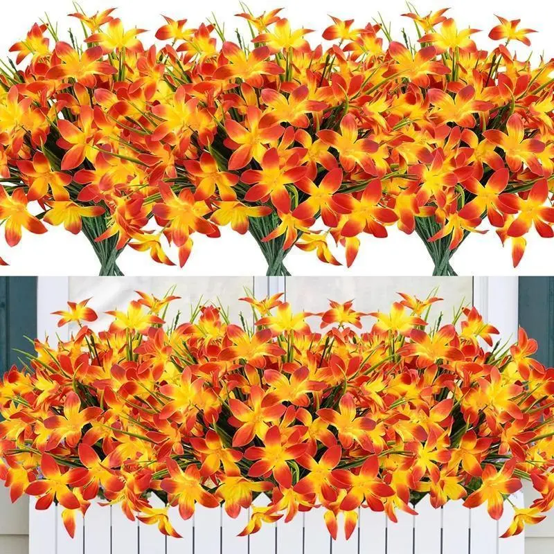 12 Bundles Colorful Weatherproof Plastic Faux Floral Decor Bouquets - All-Seasons Decoration Ornaments for Indoor/Outdoor Home Use