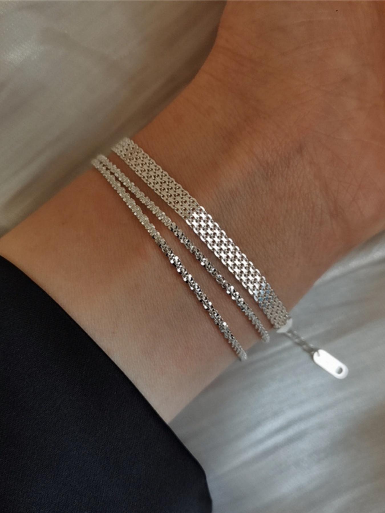 S925 Sterling Silver Mesh Braided Bracelet, Fashionable Jewelry for Women & Men, Trendy All-match & Exquisite Jewelry for Birthday Gift