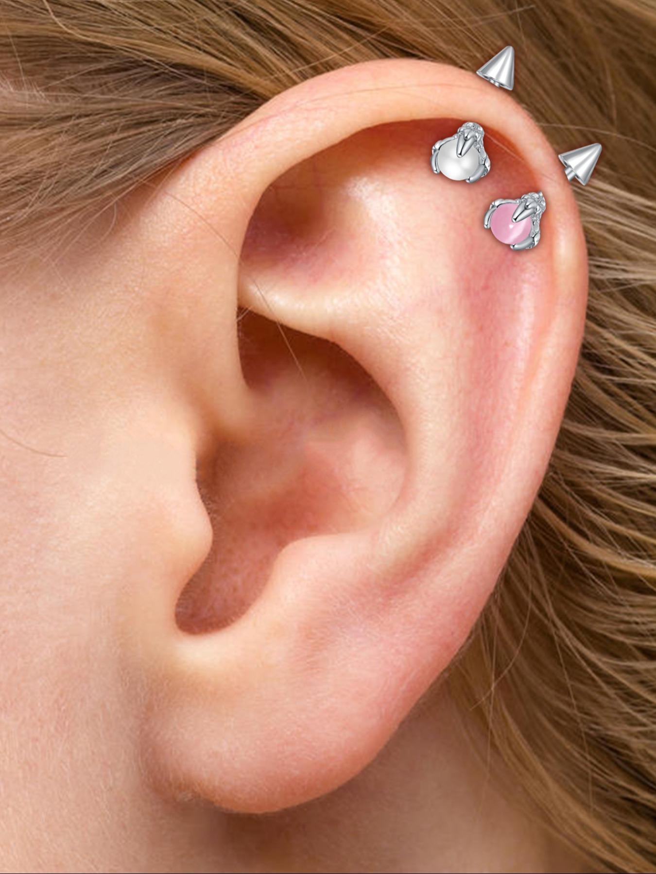 Stylish Hypoallergenic Stainless Steel Spike Ear Cuffs with Cat's Eye Stone Design, 16G Fashion Earrings for Men and Women, Perfect Birthday Gift