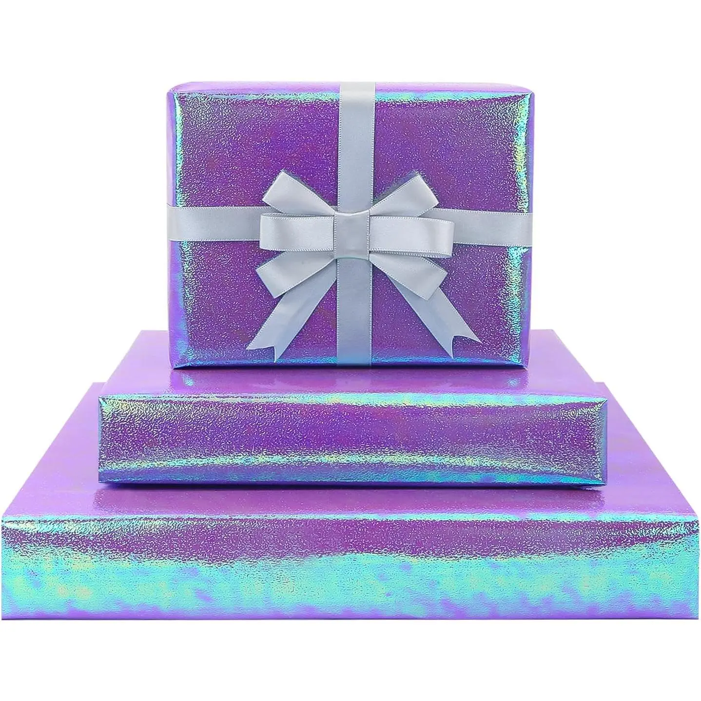 Holographic Iridescent Shiny Sparkle Metallic Shimmer Wrapping Paper (4-Foled Flat Sheets, 1-color: 20 x 28 inch Per Sheet,15 sq. ft. ttl) With Ribbon for Birthday, Valentine's, Mother's Day, Holiday ()