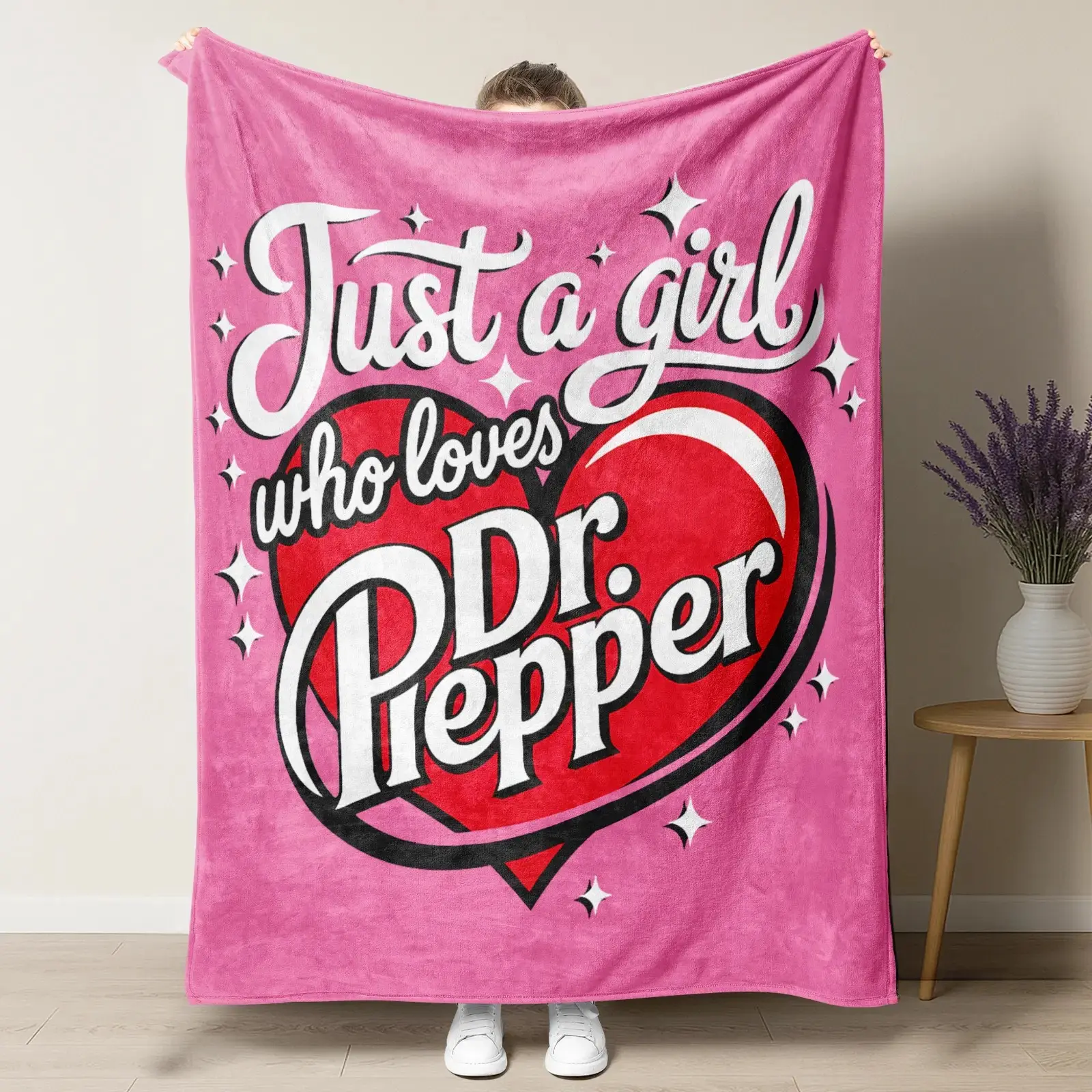 Dr. Pepper Soft Flannel Throw Blanket, Cozy Lightweight Reversible Decorative Bedroom Blanket Gift, Heartfelt Slogan Print, Perfect for Gifting