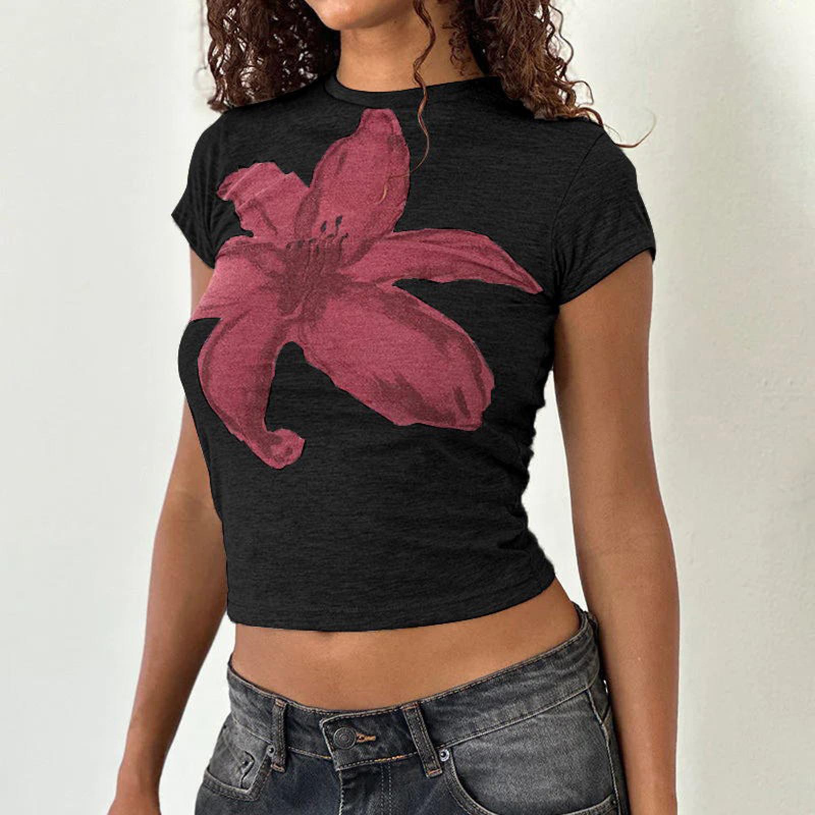 Women T-shirt, Ladies Female Crew Neck Short Sleeve Flower PrintFit Summer Tee Tops for Casual Daily Womenswear Streetwear Women T-shirt, Ladies Female Crew Neck Short Sleeve Flower PrintFit Summer Tee Tops for Casual Daily Womenswear Streetwear