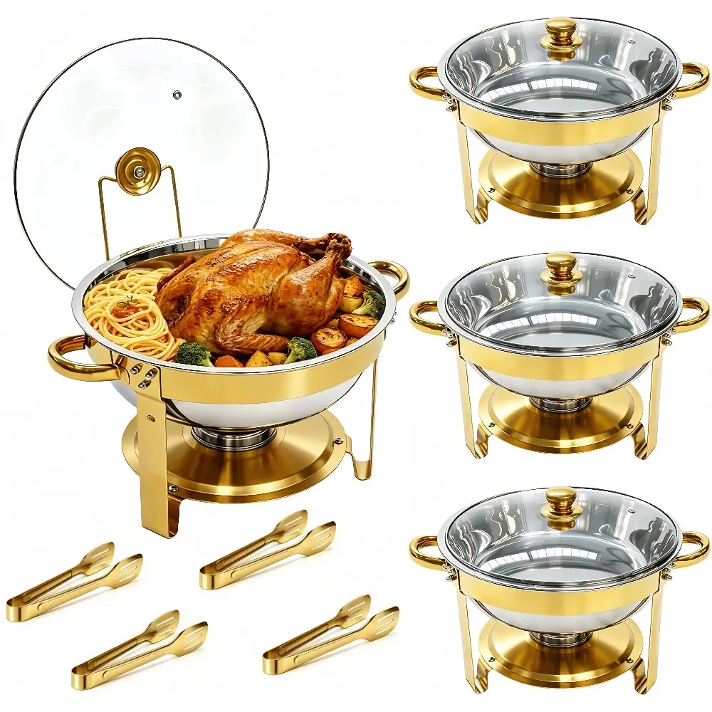 4-Piece/2-piece set of 6QT self-service hot pot insulation pot, 304 stainless steel baking pan with lid, round hot pot self-service set, food warmer, free meal clip. Party buffet event dinner food warmer, cooking use only