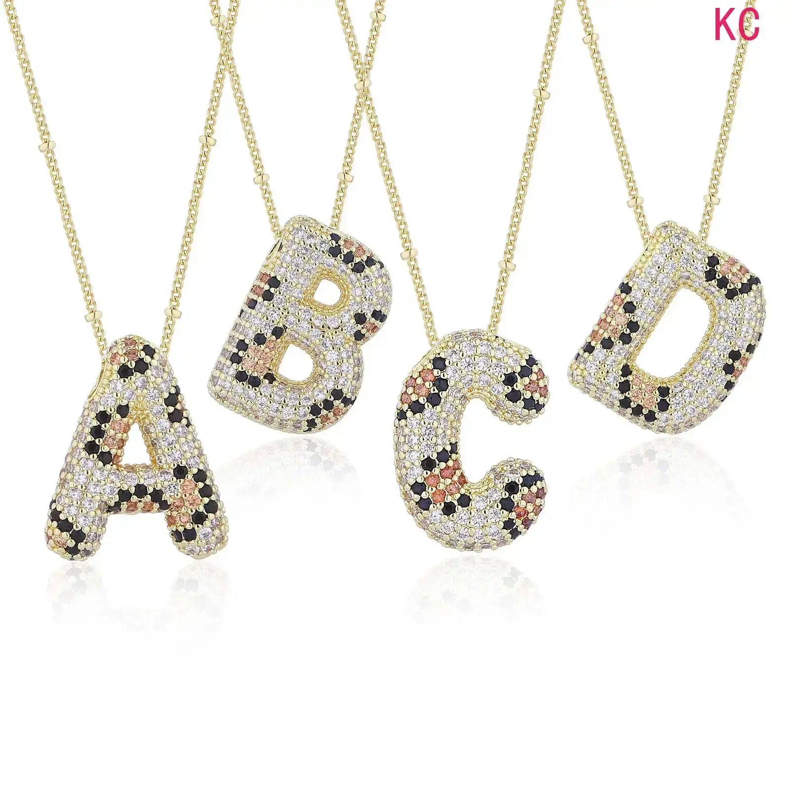 Zircon Leopard Print A-Z Alphabet Initial Pendant Necklace, Metal Plated Rhinestone Artificial Gem Jewelry For Women Daily Styling And Personalized Matching