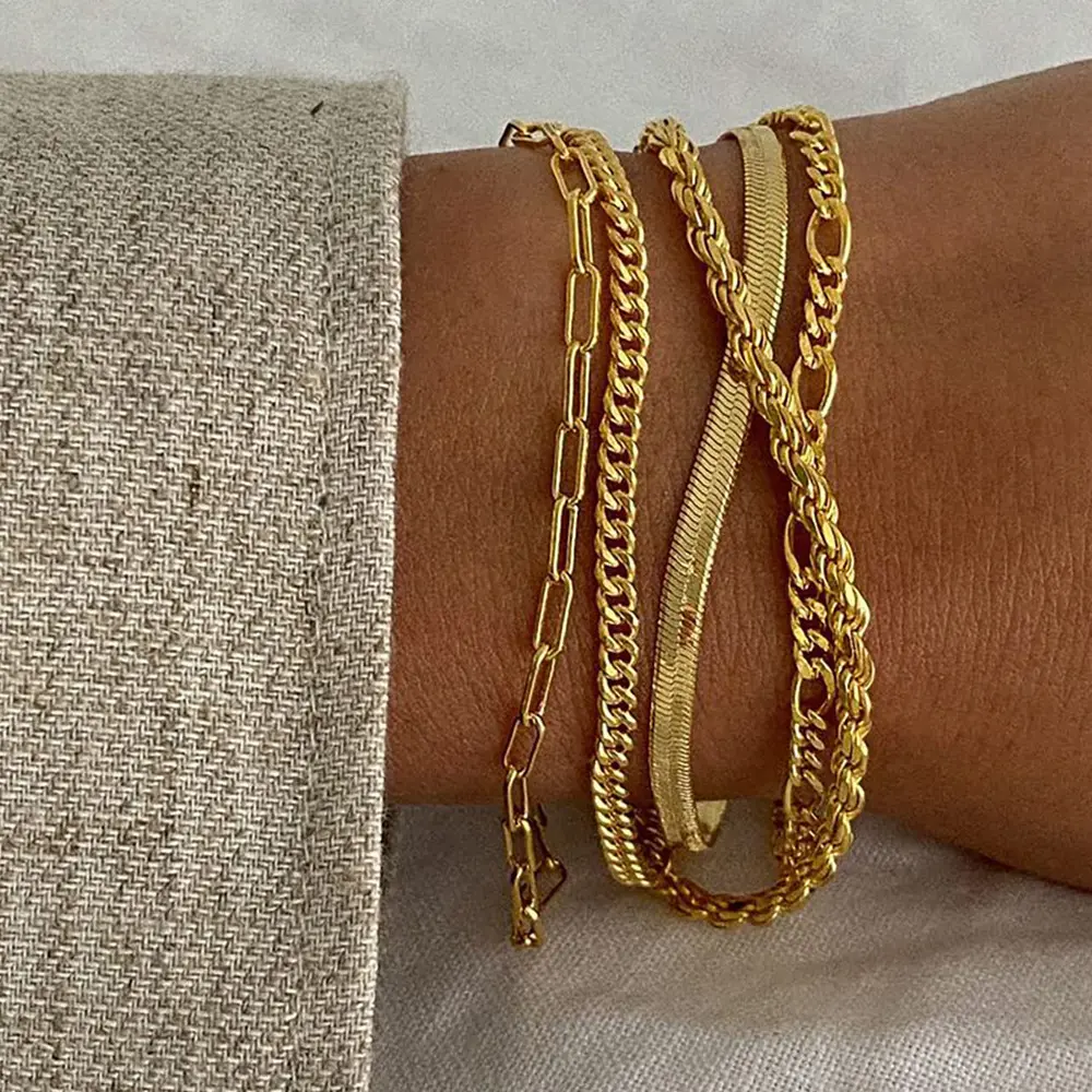 Bracelet Combination Set, 5-Piece Minimalist Stacked Chains for Women with Paperclip, Cuban Link & Round Beads, Anti-Tarnish Jewelry, Cuban Link Bracelet, Multi-Piece, Layering Look, Casual Wear