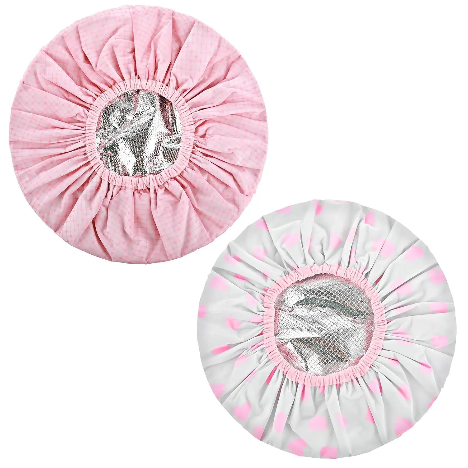 2 Pcs Pink Deep Conditioning Hot Oil Hair Treatment Caps - Waterproof, Double Layer, Reusable Shower & Steam Caps