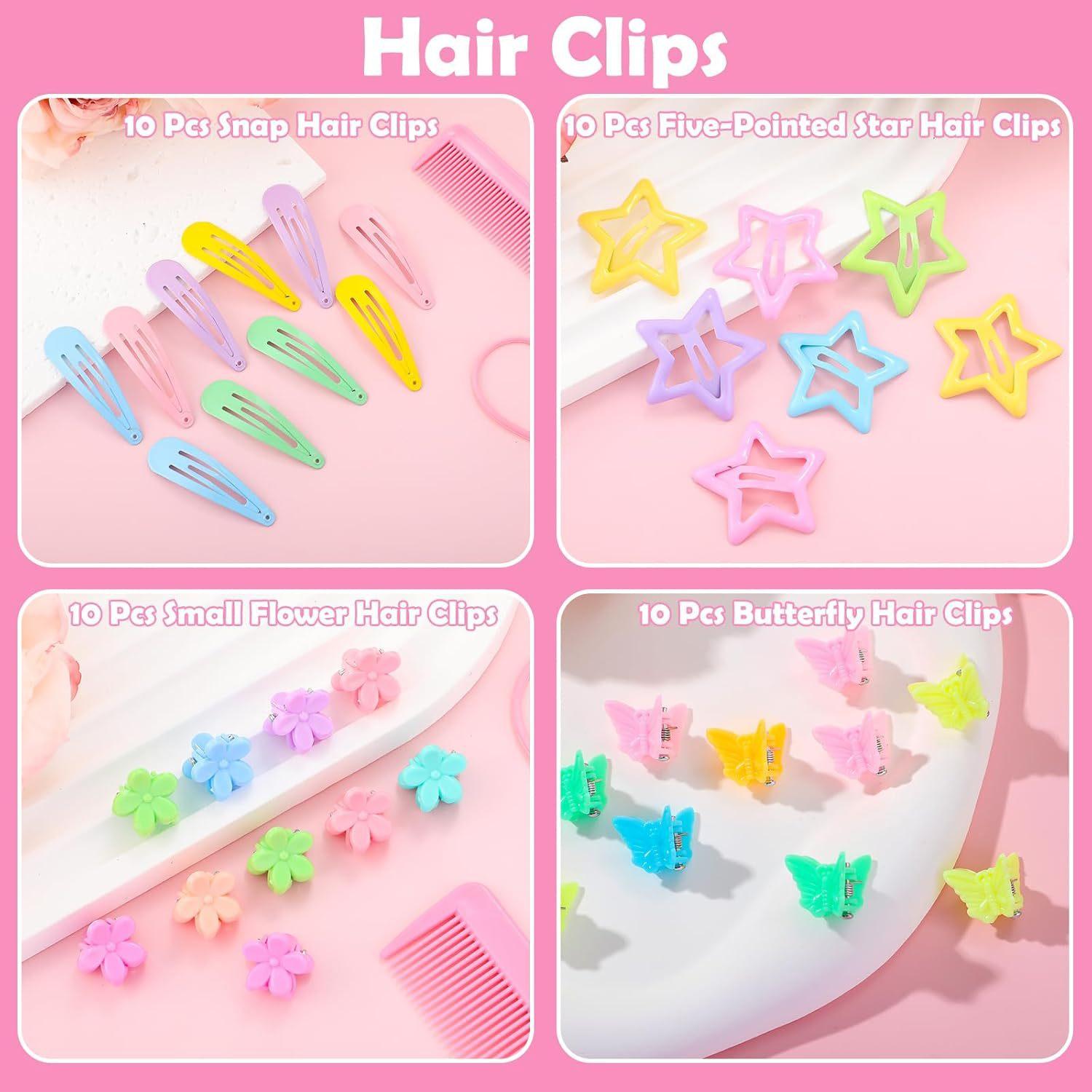 Colorful Hair Ties Set for Girls, Includes Hair Styling Accessories, Convenient Hair Puller and Combs, Perfect Baby Hair Bows Collection, Hair Accessories Sets