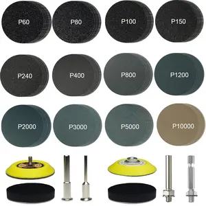 120 count 2 Inch Wet Dry Sanding Disc, 60 to 10000 Grit Silicon Carbide Hook and Loop Sandpaper with 1/8" & 1/4" Shank Sanding Pads and  Buffering Pad for Automotive  Polishing & Finishing