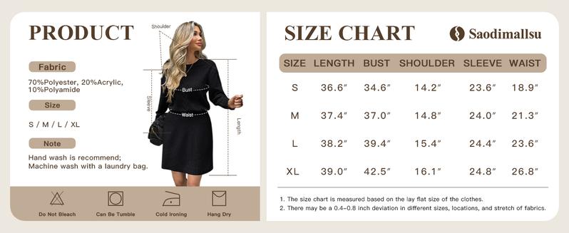 Saodimallsu Womens Puff Long Sleeve Sweater Dress Cable Knit A Line Crew Neck Fall Casual Flare Mini Dresses