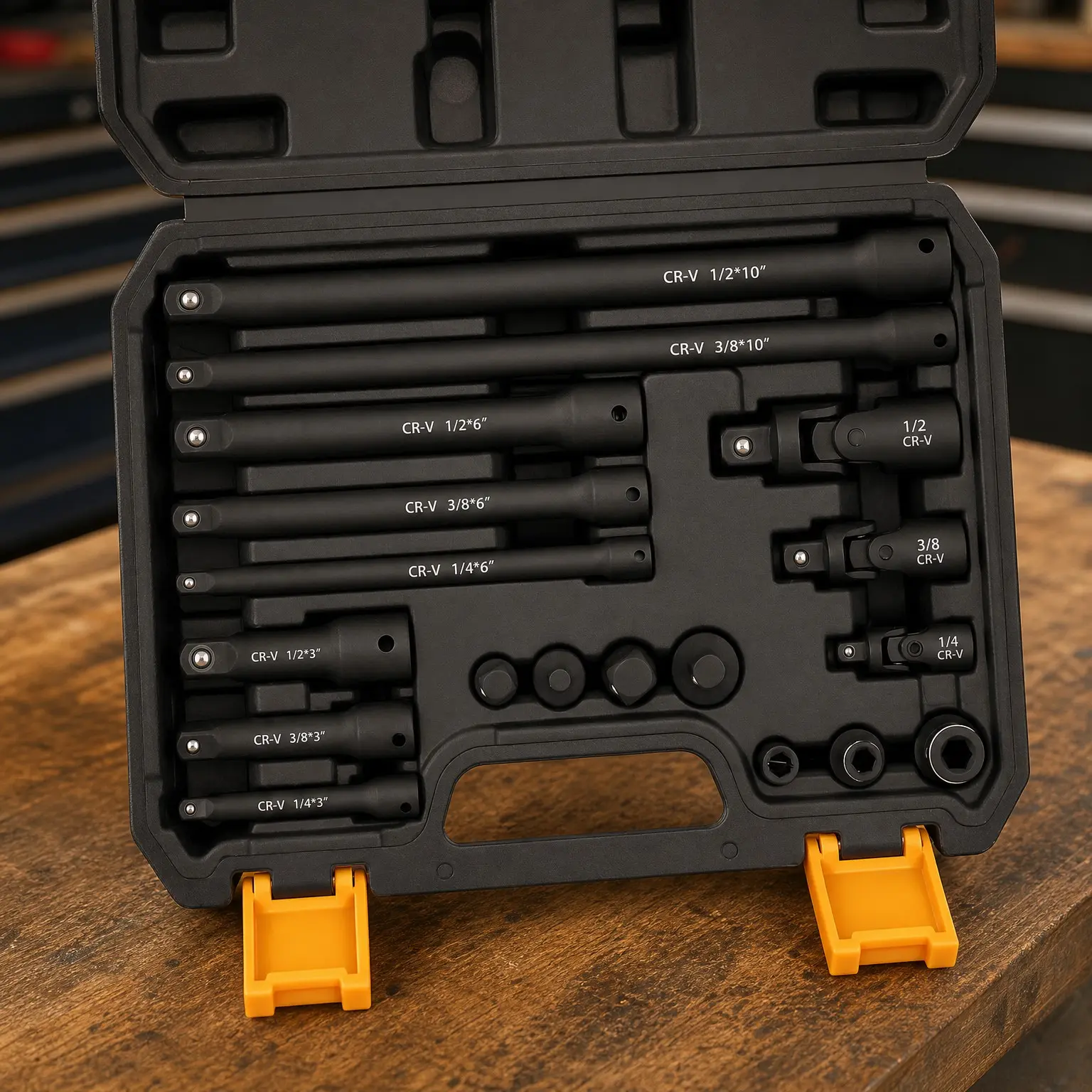 18-Piece Impact Socket Extension Set: 1/4", 3/8" & 1/2" Drive Extension Bars, Socket Adapters, Swivel Universal Joints & Impact Coupler