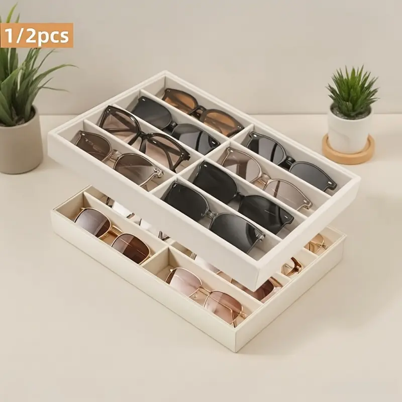 1/2Pcs Velvet Eyeglass Tray 8 Grid Stackable Drawer Organizer Anti-scratch Soft Liner Adjustable Organizer Storage Box for Glasses Sunglasses Watch Jewelry Household Drawer Arrangement