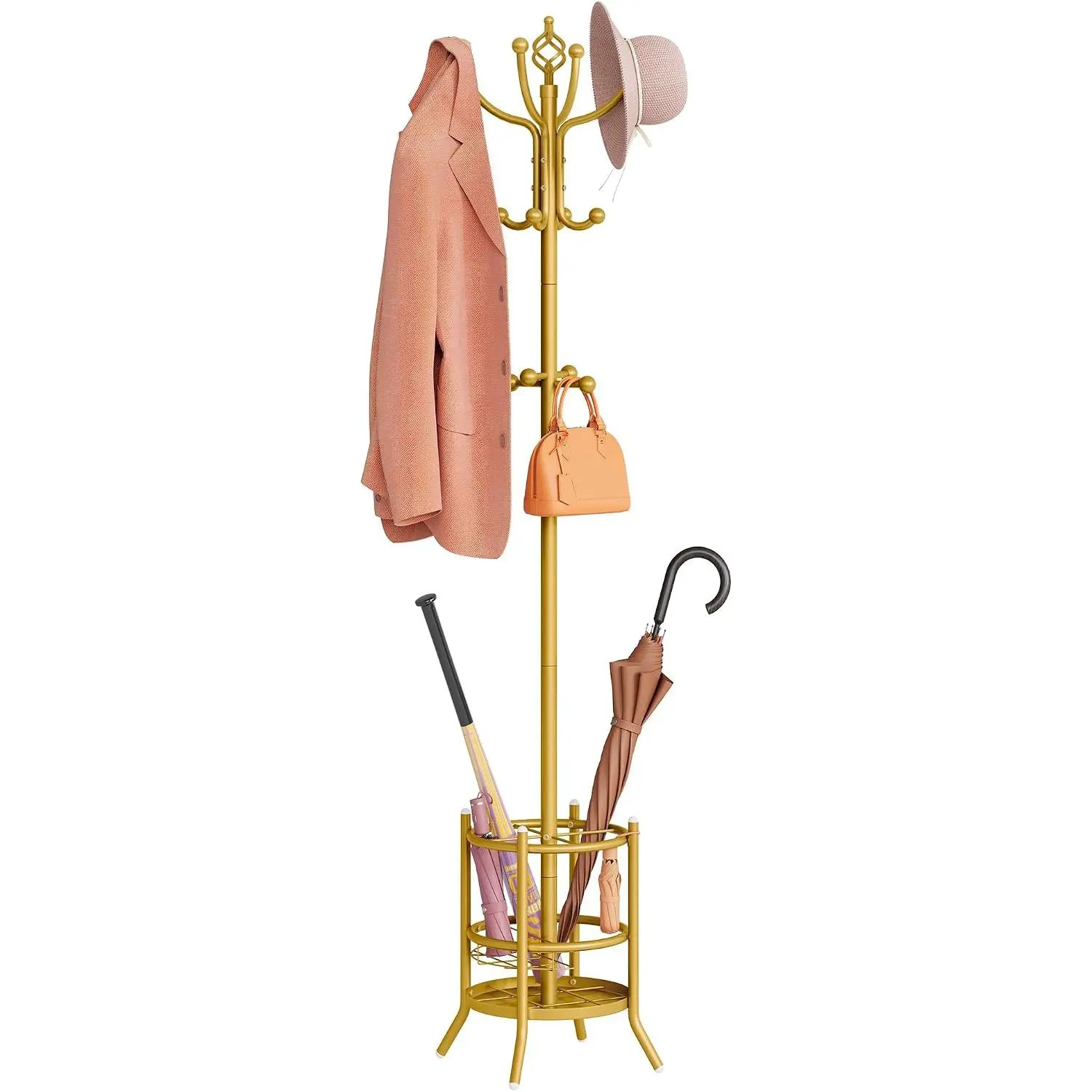 Coat Tree with Umbrella Holder, Coat Rack Freestanding, Coat Hangers Stand with 16 Hooks, Standing Coat Rack for Living Room, Bedroom, Office,