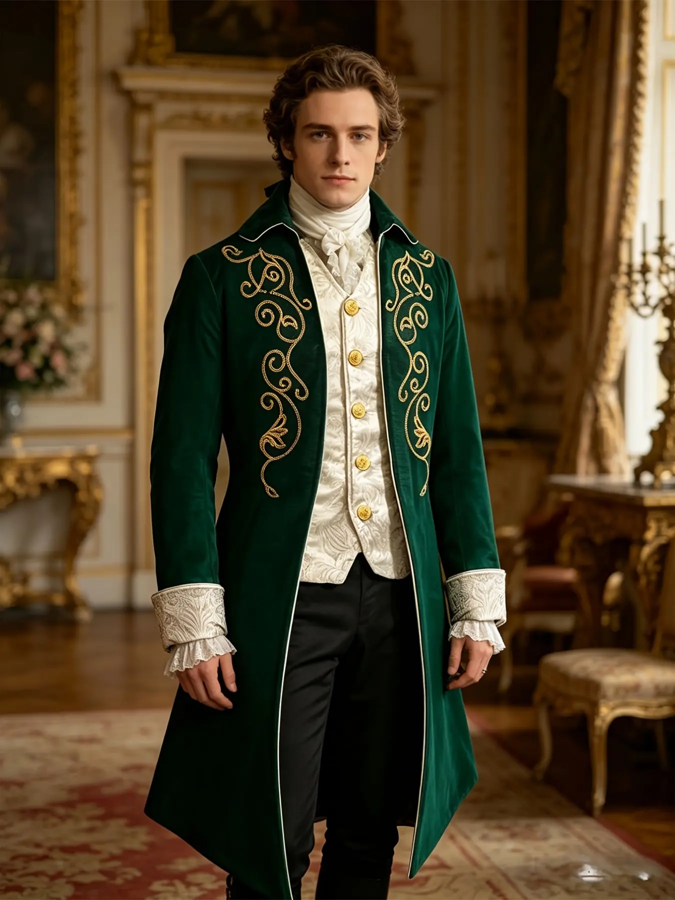 2026 New Halloween Medieval Tailcoat Fake Two-Piece Men's Mid-Length Vintage Embroidered Jacket, Retro Style Outerwear for Festive Events