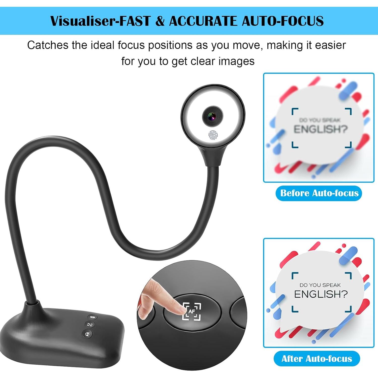 Document Camera for Teachers, Doc Camera, USB Visualizer with LED Light, Auto Focus, Image Invert, Fold, For  OS, Windows, Chromebook