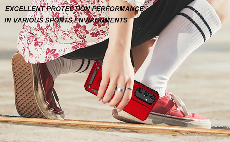 SunStory Phone Case for Samsung Galaxy A15 5G Case with HD Screen Protector & Slide Camera Cover & Rotated Ring Kickstand, [Military-Grade] Phone Case for Galaxy A15 5G (Red)