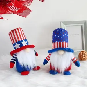 4th Of July Patriotic Gnome Doll Set Red Blue White Faceless Dwarf Figurines Home Tabletop Decoration Independence Day Party Holiday Indoor Desk Ornament