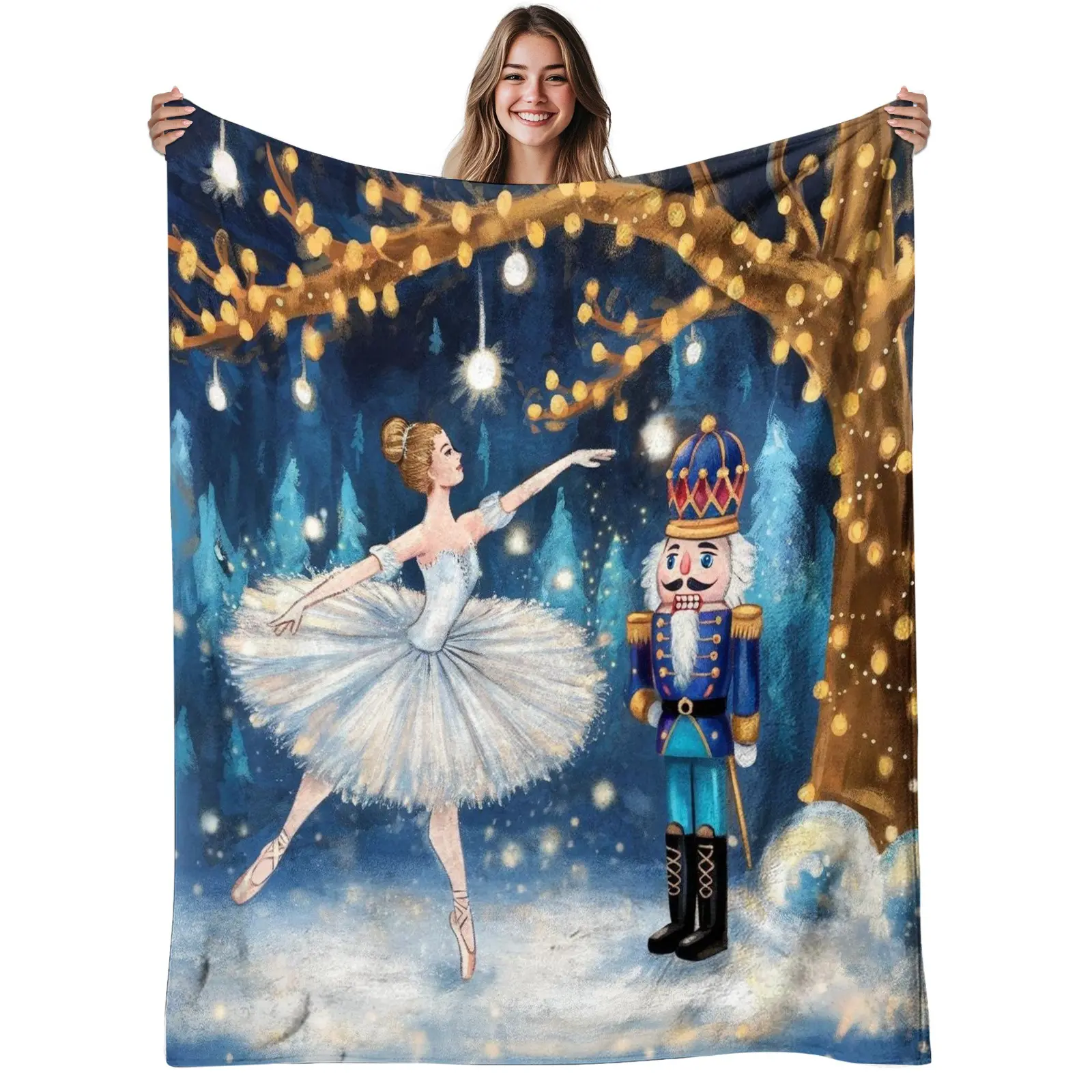 Soft , Ballerina And Nutcracker, Flannel Blanket, Soft, Warm, Elegant Design Print Pattern, Applicable for Sofa, Living Room, AllSeason Use, Halloween, Christmas, Room Decor, Fall Decorations for Home, 280Gsm