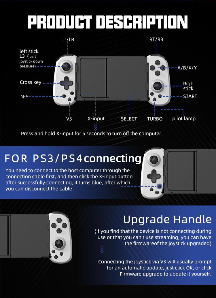 Streaming Gaming Controller Support for PS4 Game Mobile Joystick Gamepad With Six Axis Gyroscope for Android/IOS Wireless Pro Controller with Turbo Custom Engraved