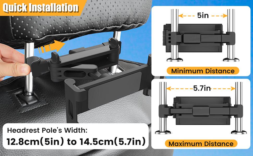 Car Headrest Tablet Holder – Back Seat Mount for Tablets & Phones (5.5–18.4"), 360° Rotation, Adjustable & Stable Car Headrest Tablet Holder – Back Seat Mount for Tablets & Phones (5.5–18.4"), 360° Rotation, Adjustable & Stable