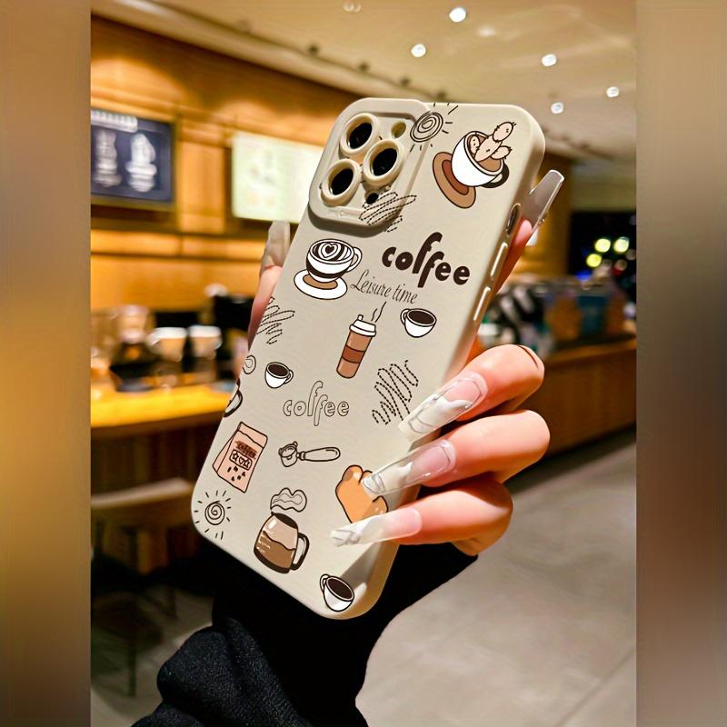 Coffee Pattern Solid Color Matte Lens Protection Anti-Drop TPU Case for iPhone 17 Pro Max 16 16e 15 14 Plus 13 12 Mini 11 Air X XS XR Straight Edge Drop-Resistant Rugged Durable Cover Shell Gift 2D printing