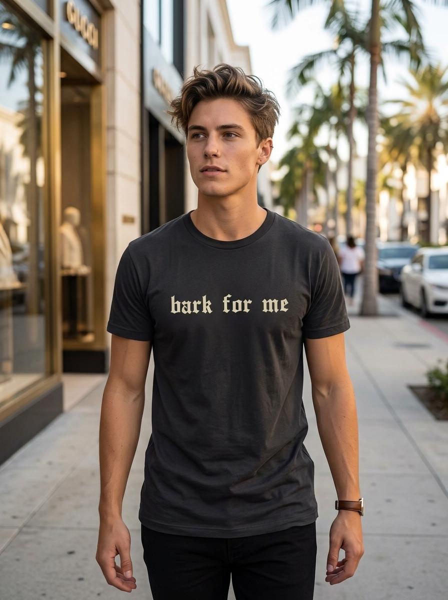 Unisex "Bark For Me" T-Shirt Gothic Font Design "Bark For Me" Meme Graphic Tee Casual Oversized Crew Neck Top Meme Lover Streetwear For Gothic Font & Meme Lovers