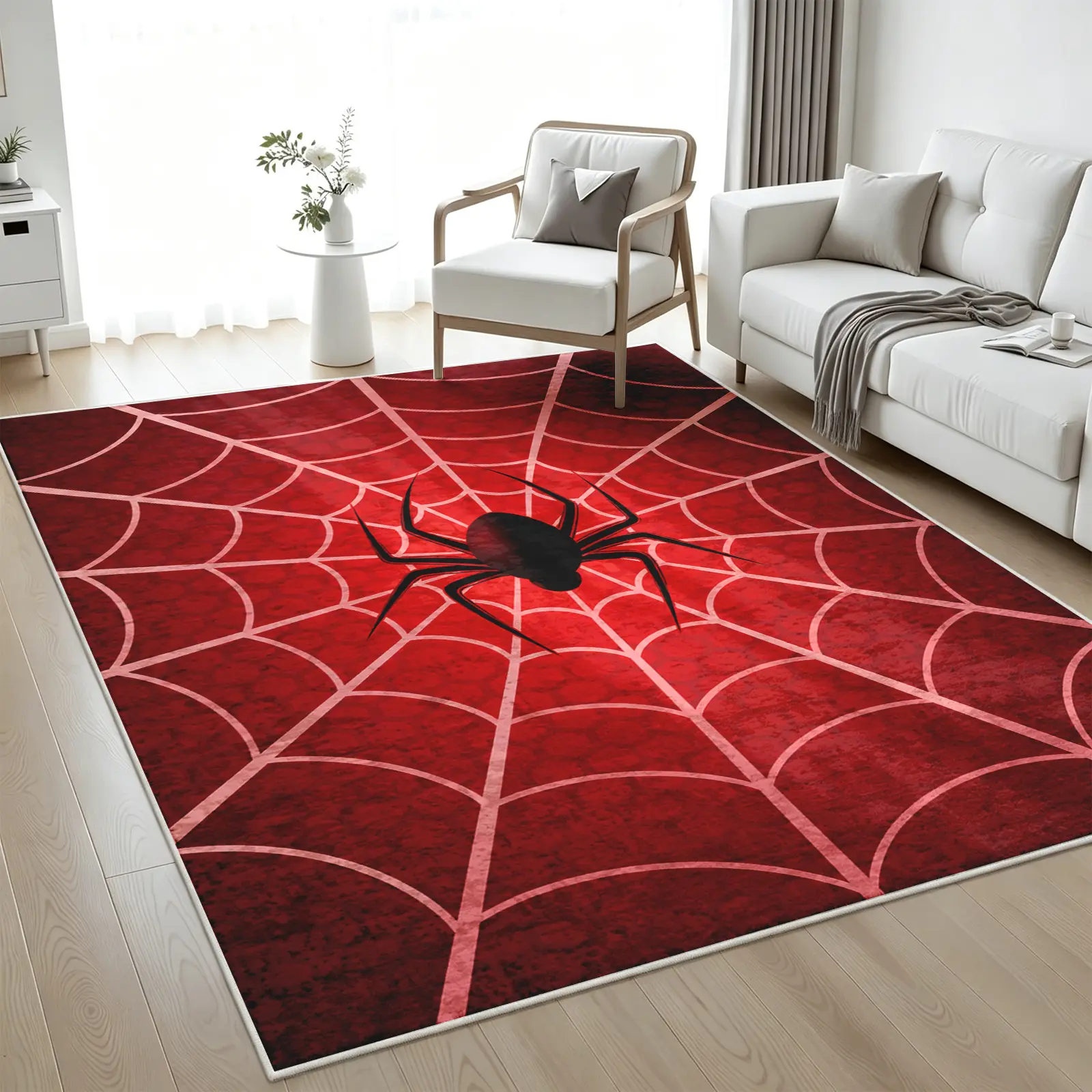 8x10ft Gothic Red Rose and Skull Area Rug - Ultra-Soft, Non-Slip Backing, Durable Edge, Machine-Washable, Stain-Resistant Floor Carpet for Living Room, Bedroom, Office, and Dining Room, Easy Care Home Decor Alfombras Para Sala