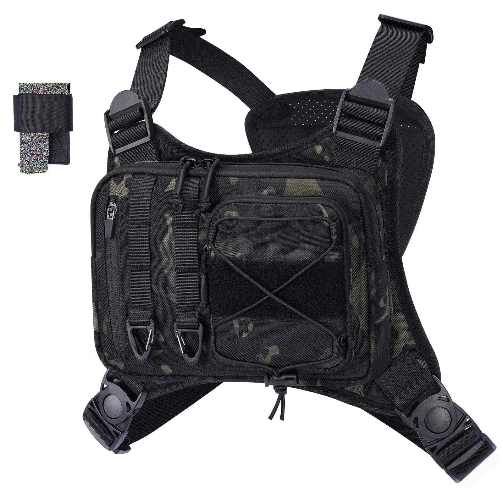 Unisex Tactical Chest Pack Gear - Breathable Mesh, Elastic Straps, Molle Pockets, Adjustable Lightweight Anti-theft EDC Rig for Motorcycle Rides, Hiking, Cycling | Fitness Motorcycle Accessories (Holds Keys, Black), Tactical Accessories, Earphones