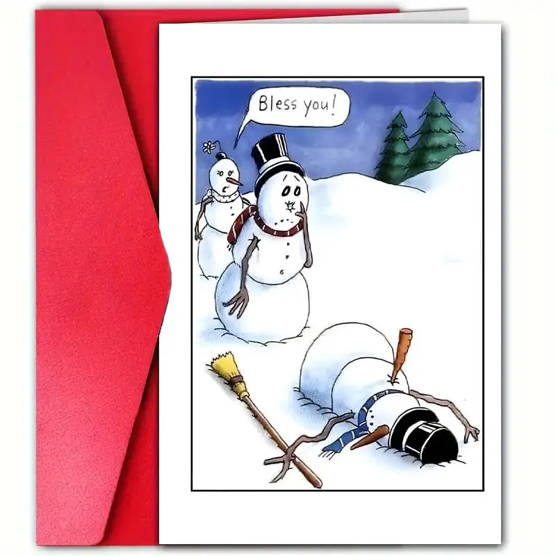 1pc Funny Christmas Card with Envelope, Humorous Snowman Greeting Card, Cute Winter Novelty Holiday Gift Card, Creative Christmas Joke Card for Friends Family Coworkers Secret Santa, Merry Christmas Party Celebration Gift