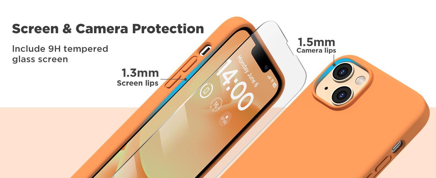 Compatible with iPhone 14 Case, Liquid Silicone Case [with 2X Screen Protectors], Full Body Shockproof Protective Cover Slim Thin Phone Case for iPhone 14 6.1 inch, Stone