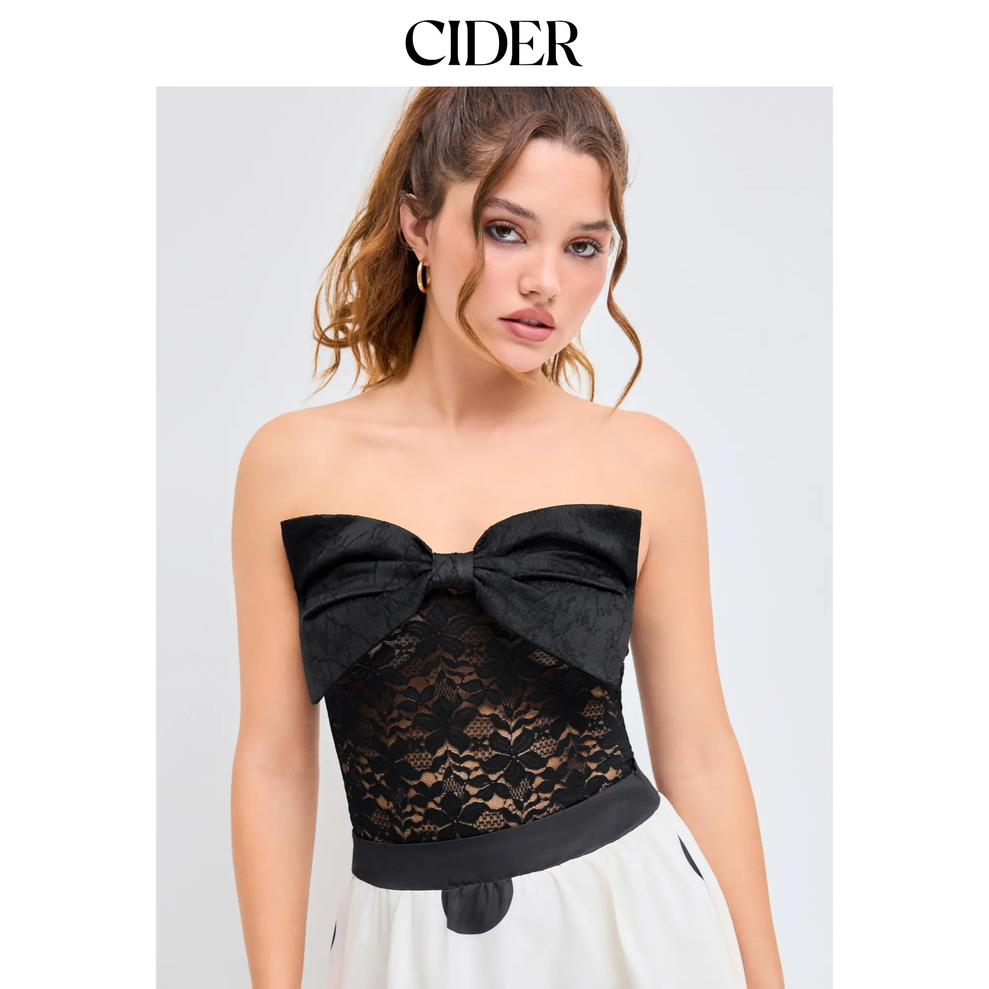 Cider [size 2-10] Lace Strapless Floral Bowknot Guipure Bodysuit