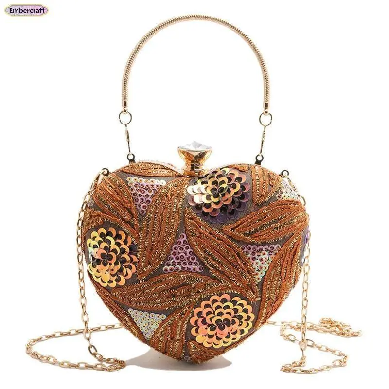 Women's 2026 Fashionable Embellished Clutch Bag - Glitter Heart, Elegant Envelope Design, Convertible Crossbody-Wristlet-Shoulder Purse for Spring Evening Party Events, Crossbody Wear, Chic Clutch, Envelope Clutch