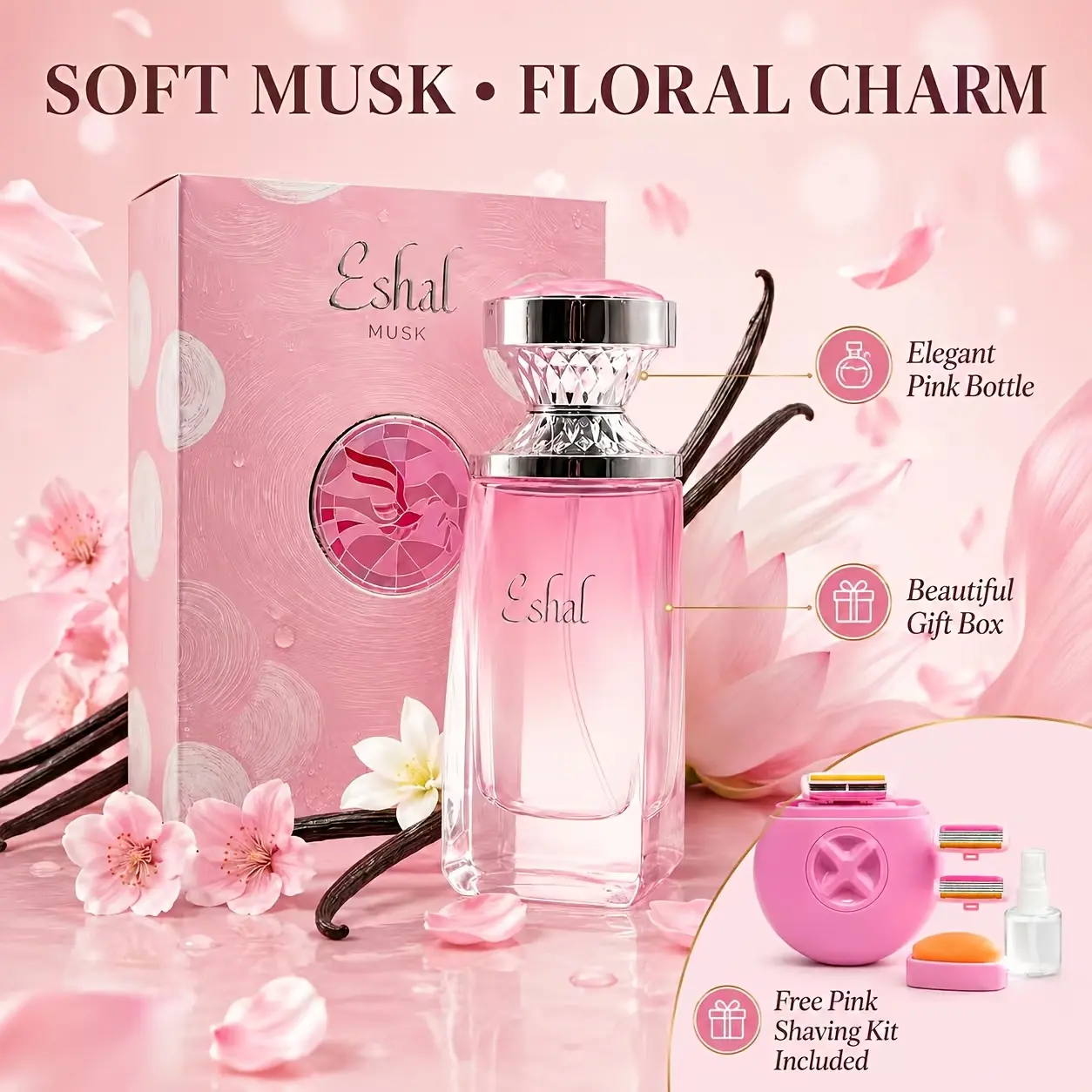 Floral Musk Perfume for Women – Long-Lasting EDP, Pink Bottle with Gift Box, Ideal for Birthday, Valentine's Day, Mother's Day & Anniversary