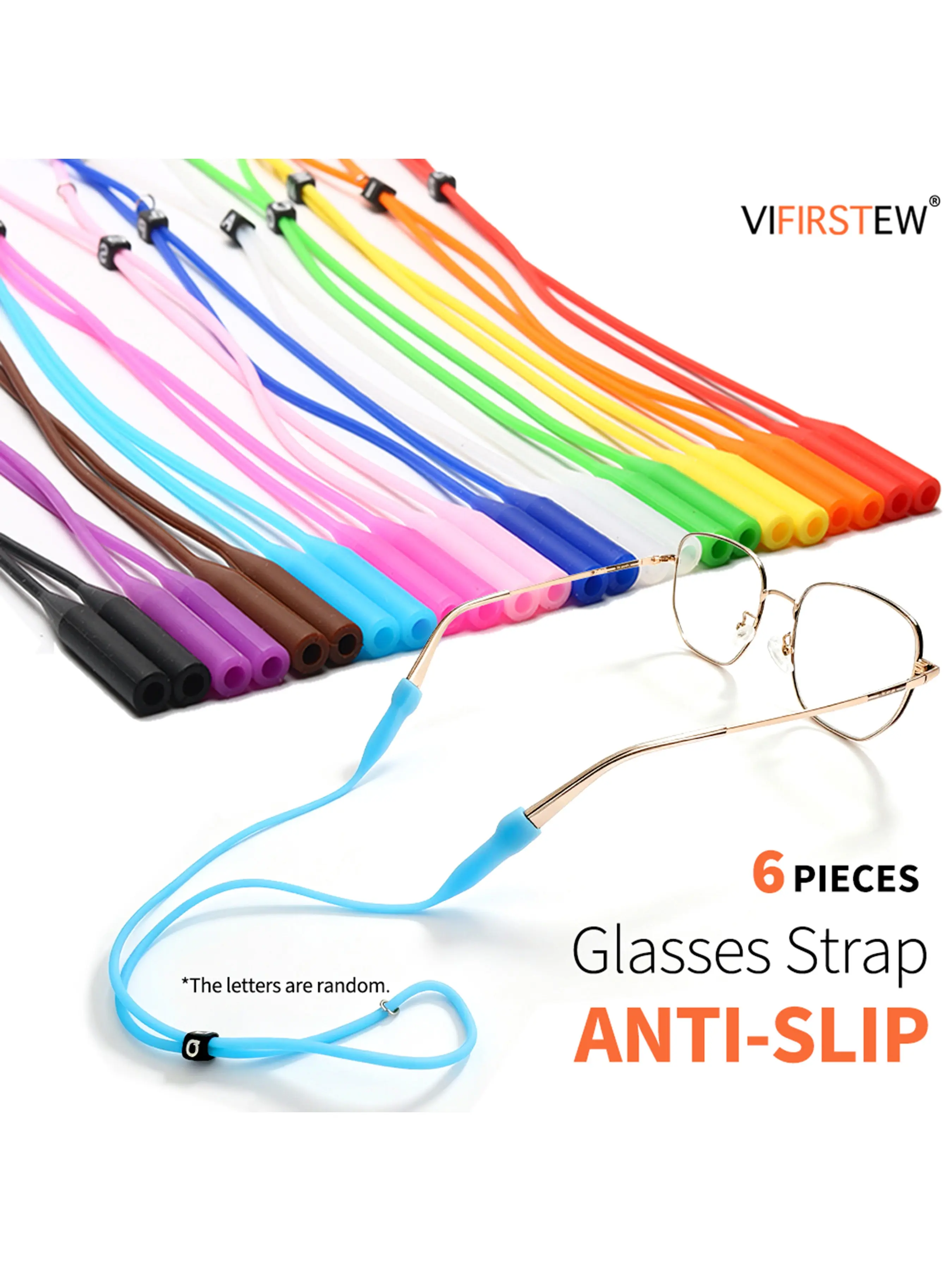 6 Pcs Glasses Strap Adjustable Silicone Eyewear Holder Sunglasses Strap Eyeglass Chains Non-Slip, Random Letters, Eyewear Retainer for Sports, Glasses Chain for Women Men Kids