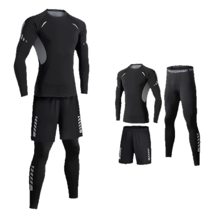 Men 3-Piece Long Sleeve Rash Guard Swim Set, Quick Dry UV Protection Wetsuit, Matching Swim Shorts & Full Length Leggings, Surfing Diving Bathing Suit For Teenagers Adults