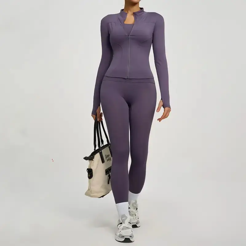Women's Polyester Blend 2-Piece Athletic Sportswear Set - Seamless Halter Backless Crop Sports Bra, Stretch Scrunch Butt Lifting Full Length Leggings for Running/Yoga, Two Piece Set