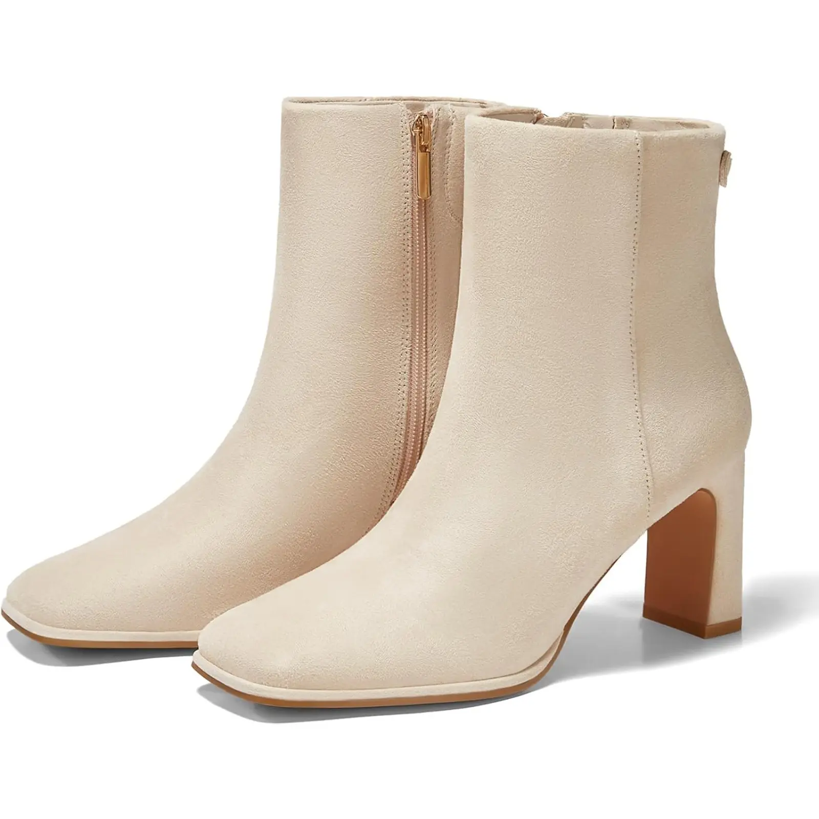 Coutgo Women's Square Toe Ankle Boots Chunky Block Heel Side Zipper Booties Faux Suede Winter Shoes tiktokshopbacktoschool