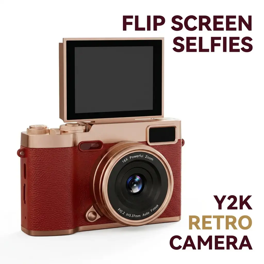 Flip Screen Retro Digital Camera for Teens, Cute Portable Pocket Camera with Filters, Y2K Vintage Style, Entry-Level Beginner with Memory Card, Compact & Perfect Gift, Student Camera