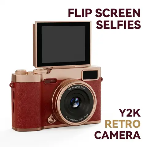 Flip Screen Retro Digital Camera for Teens, Cute Portable Pocket Camera with Filters, Y2K Vintage Style, Entry-Level Beginner with Memory Card, Compact & Perfect Gift, Student Camera