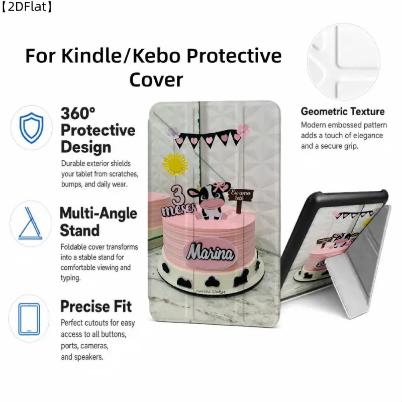 For Kindle/Kobo/Tolino Case, with stand Pink Cake Cow Birthday Theme for New Kindle 11Th 2019, for Kindle 11th Generation Case for Kindle 11Th (2022/2024), 6-Inch, 7-Inch Kindle Paperwhite 12Th Generation 2024 Vision Color (2024) /Vision 6 (2021）/Shine Co