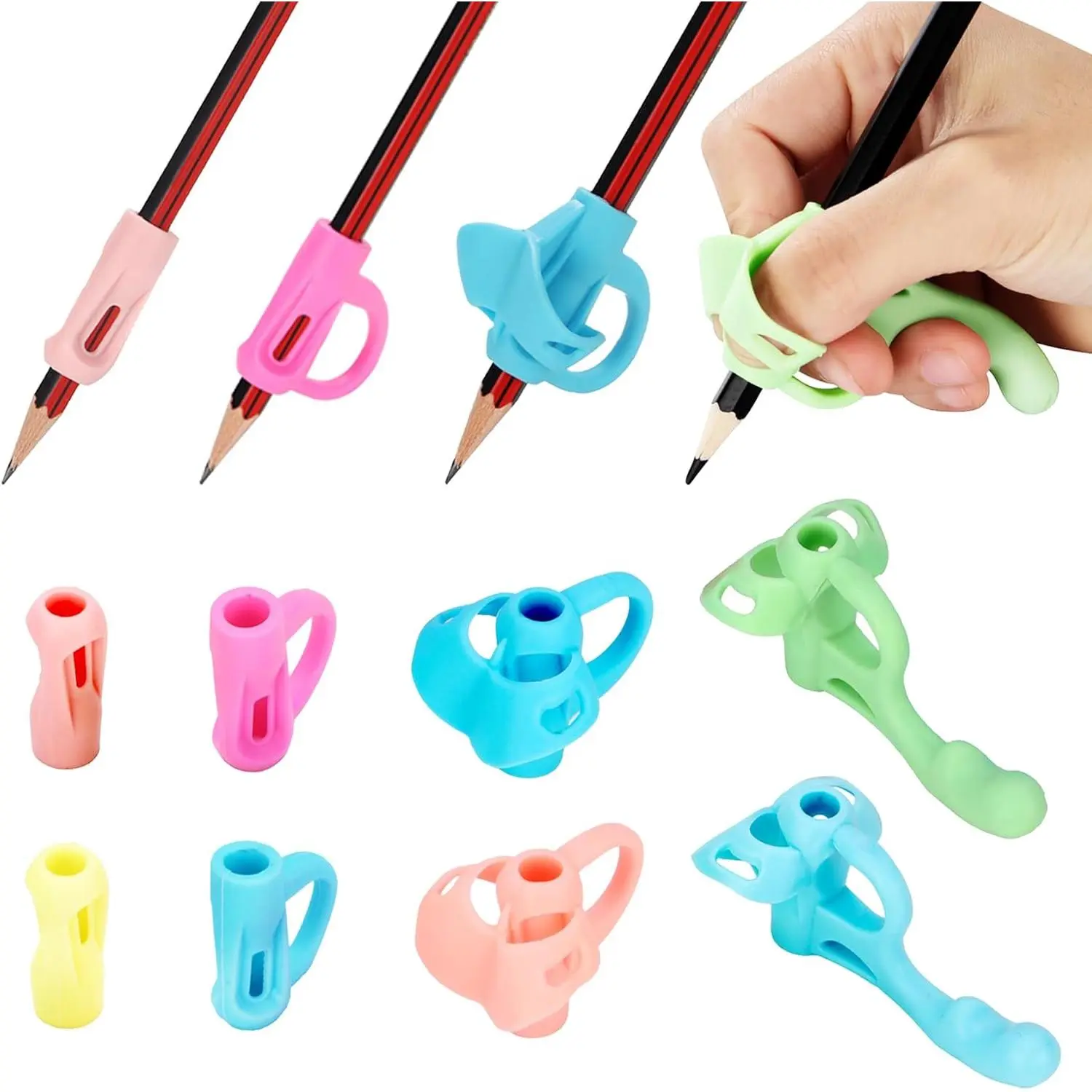 Pencil Finger Grips for  Handwriting,  3-5 | 4-Stage 8 count, Claw Pencil Gripper, Tripod Pen Holder, Correction Tool, Adaptive Writing Trainer, Guide Helper, Left-Handed