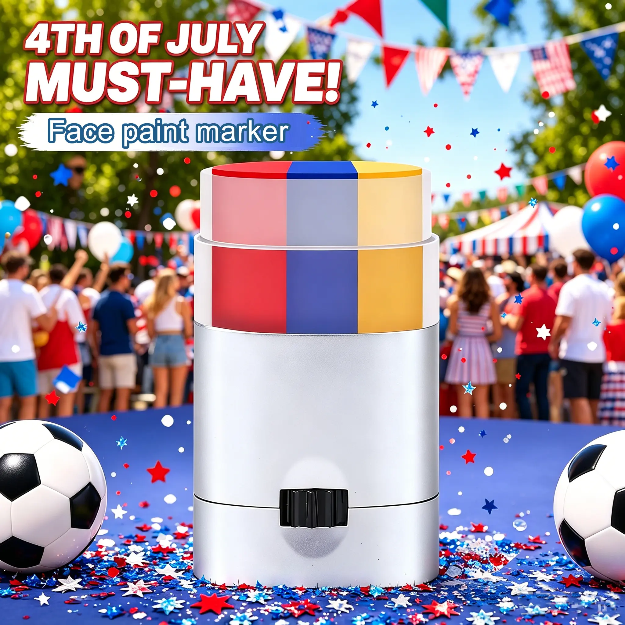 Three-color striped face body paint stick, Body Makeup, washable and skin-safe flag face painting stick, suitable for fans