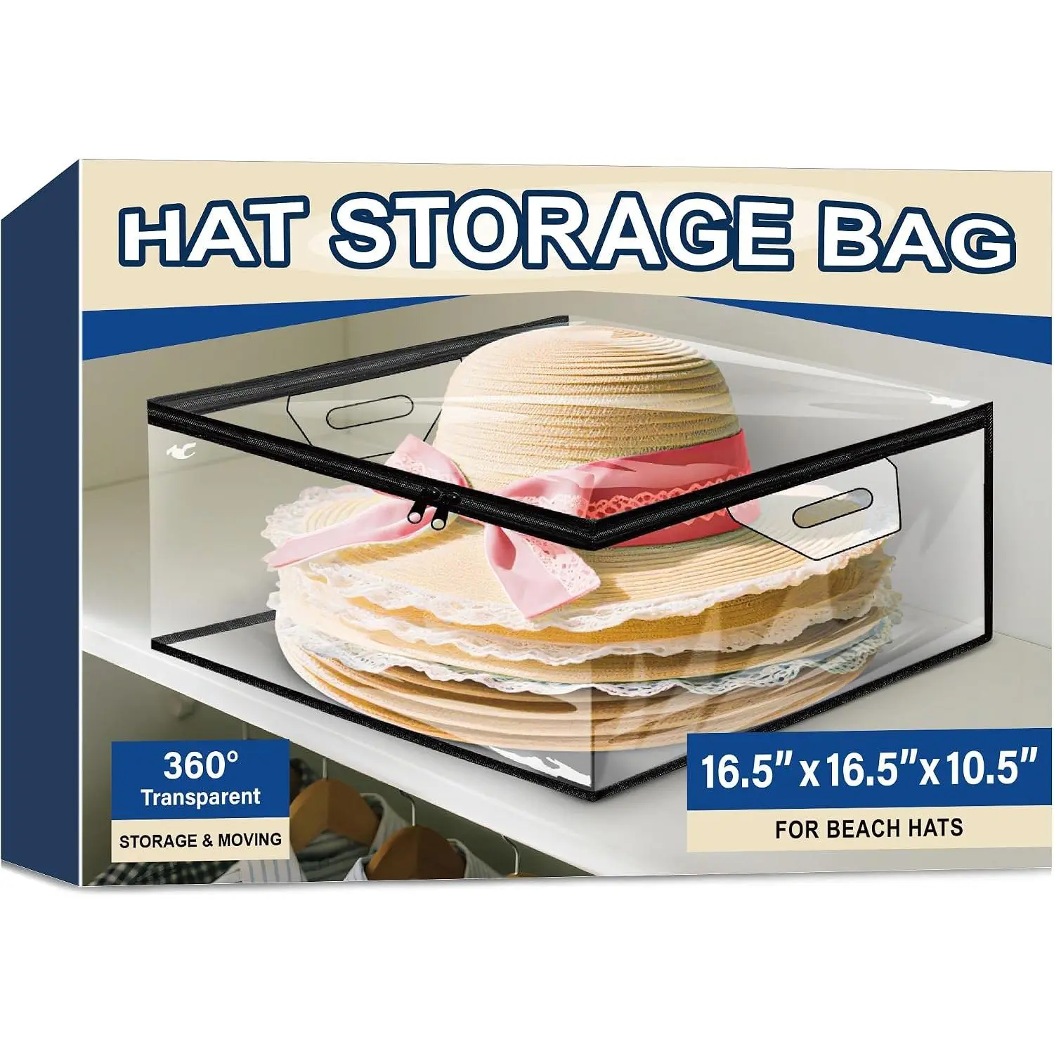 Large Clear Hat Storage Bag with Handle | Cowboy Women Hat Organizer, Capacity for Cloth, Books, Blanket, Travel,Dorm