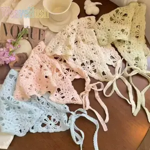 Women’s Hair & Neck Accessories, Hot 4 Pcs New Knitted Triangle Scarves, Solid Color Pastoral Style Headscarf, Soft Versatile Wrap, Chic Vacation Photo Props, Stylish All-match Wear for Daily Look, Seaside Travel, Outdoor Shooting & Casual Dressing