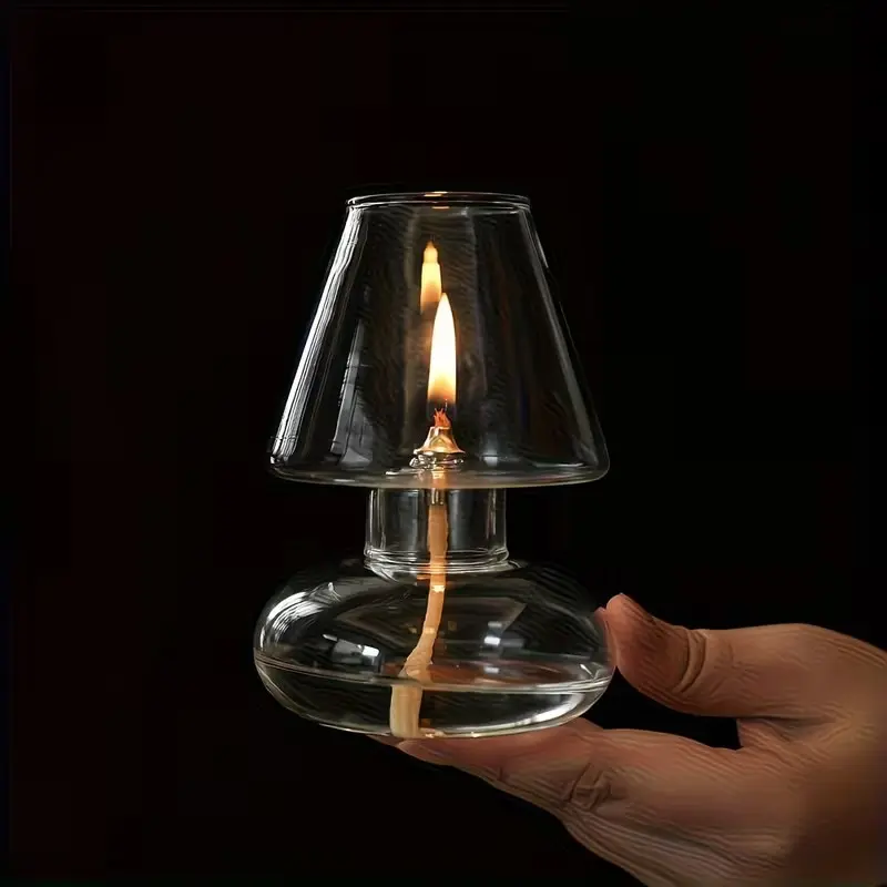 Handmade Glass Oil Lamp with Shade, Windproof Candle Holder, Vintage Desktop Decor for Christmas Halloween, Elegant Holiday Gift, Vintage Home Decor