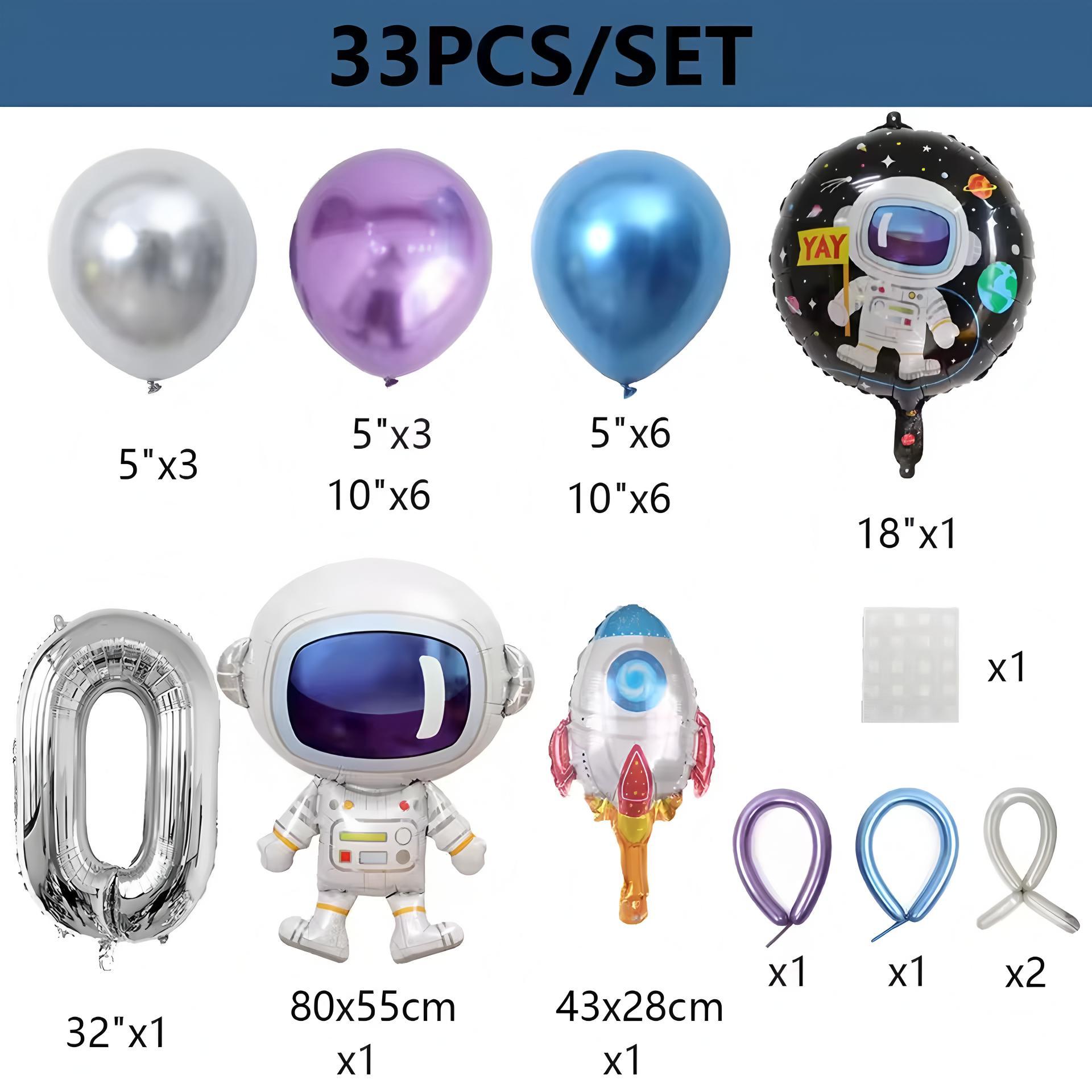 33 Pcs Outer Space Astronaut Rocket Balloon Set Spacecraft Galaxy Planet Theme  Birthday Decoration Balloon Column  for boys