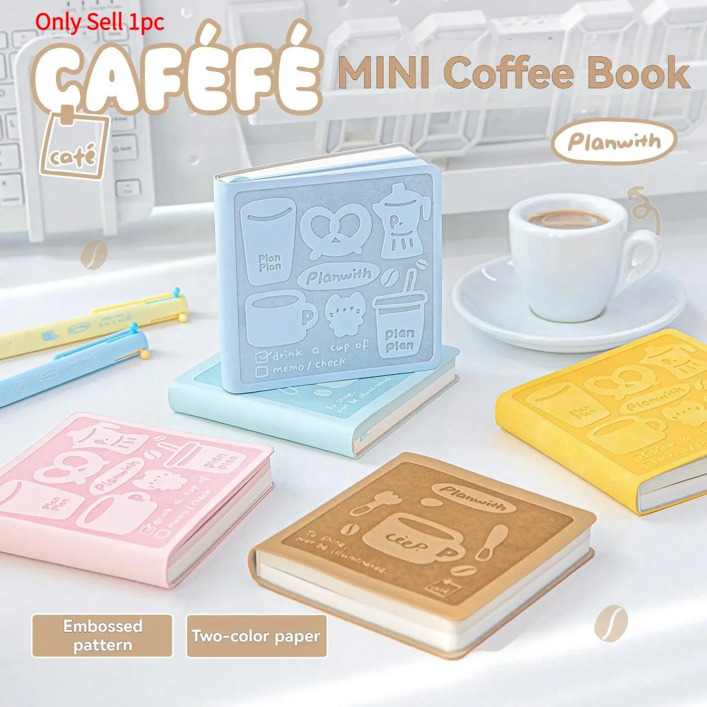 1pc Mini Coffee Notebook with Dual Color Embossed PU Outer Cover Portable Small Square Pocket Notebook.