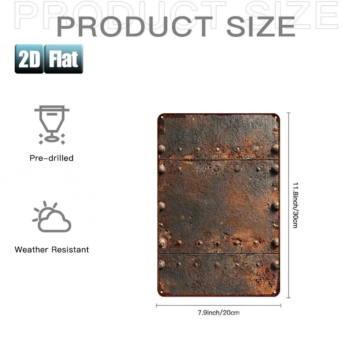 【20*30cm/8*12inch】2D Flat, 2D Flat 1pc,Rusty Metal Plate with Rivets and Weathered Texture,metal Tin Sign,size(8"x12"/20cm*30cm)Decoratve Paintings/Room/Restaurant/Bar/Door/Garage Decor, 2D Flat