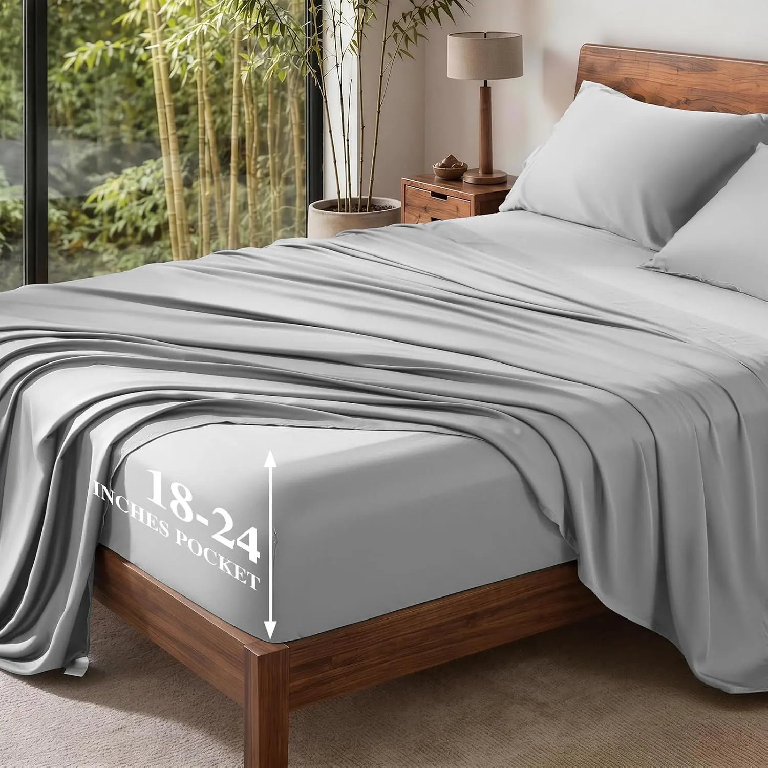 OS OMYSTYLE 4-Piece Bamboo Viscose Sheet Set, Ultra-Soft Cooling Bedding Set with Deep Pocket Fitted Sheet