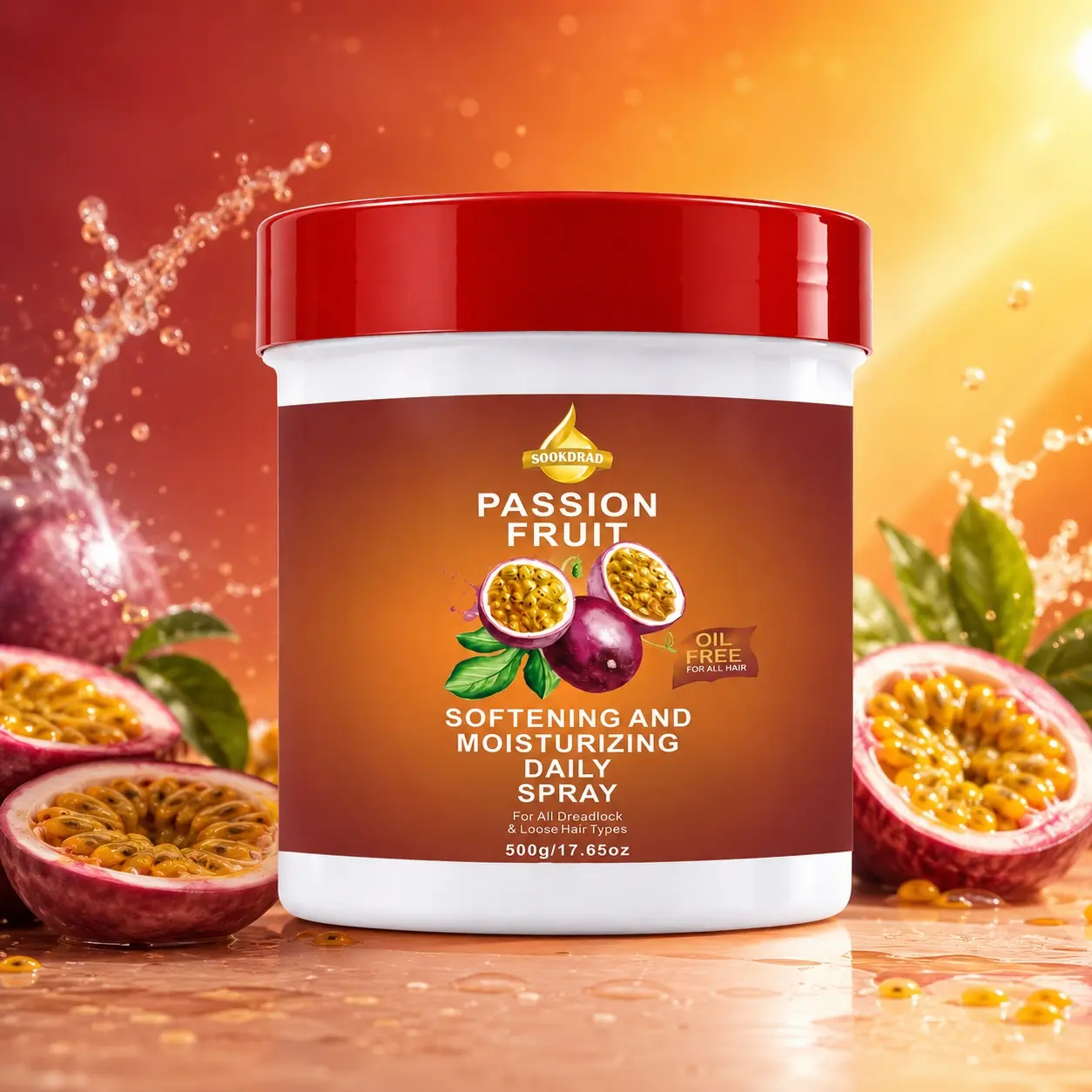 Passion Fruit Oil-Free Hair Spray, Softening Moisturizing Daily Use, For All Dreadlock And Loose Hair Types, 500g/17.65oz